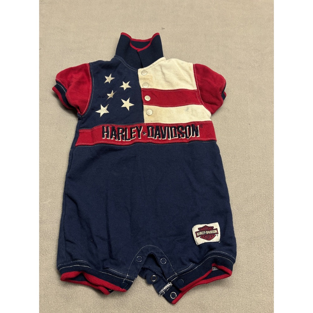 Harley Davidson Baby Romper Stars Stripes Americana Navy Red 18M